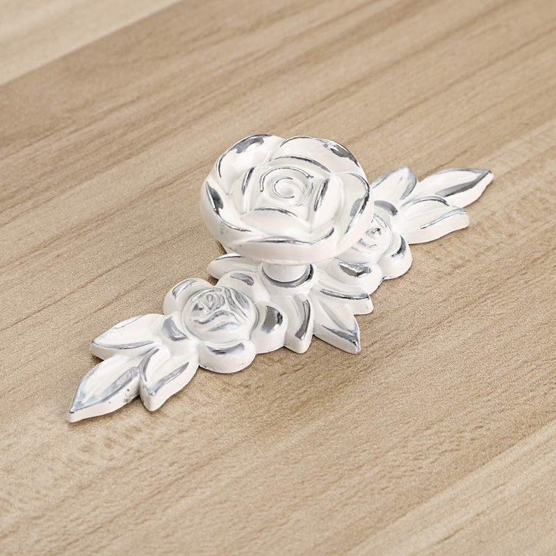 JUXYES Pack of 5 Euro Rose Decorative Cabinet Knobs with Plate, Floral Ivory Drawer Knob Cupboard Door Knobs, Ivory White Drawer Pulls Cabinet Handle Knobs for Dresser Cabinet (S, Ivory with Silver) - Image 5